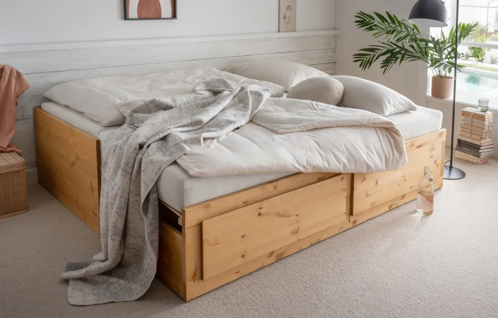 Ausziehbett 80/160x200cm "Jasmin" Kiefer massiv laugenfarbig