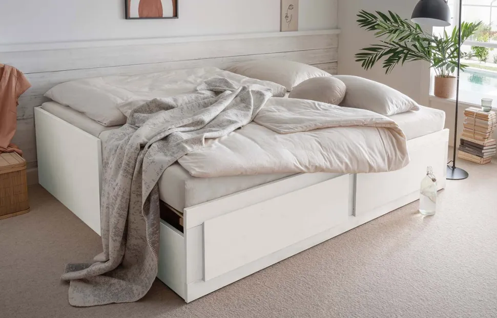 Ausziehbett 80/160x200cm "Jasmin" Kiefer massiv weiß