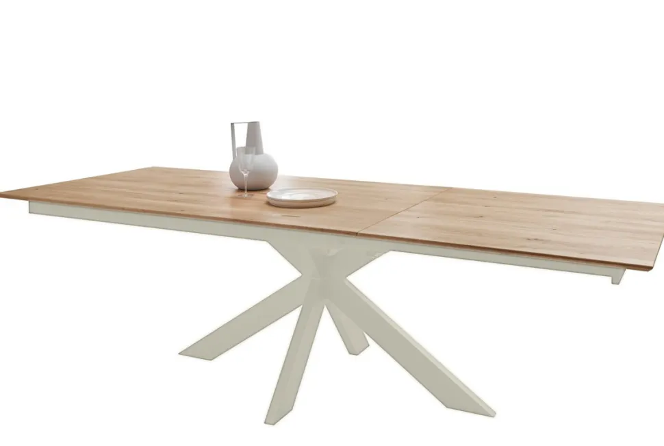 Ausziehtisch verschieden Größen 'Locarno' Wildeiche massiv & Metall creme 180/265x100 cm