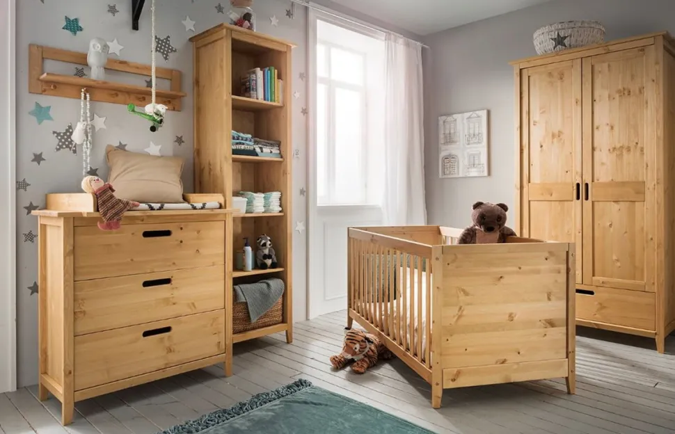 Babybett "Maja" Kiefer massiv laugenfarbig