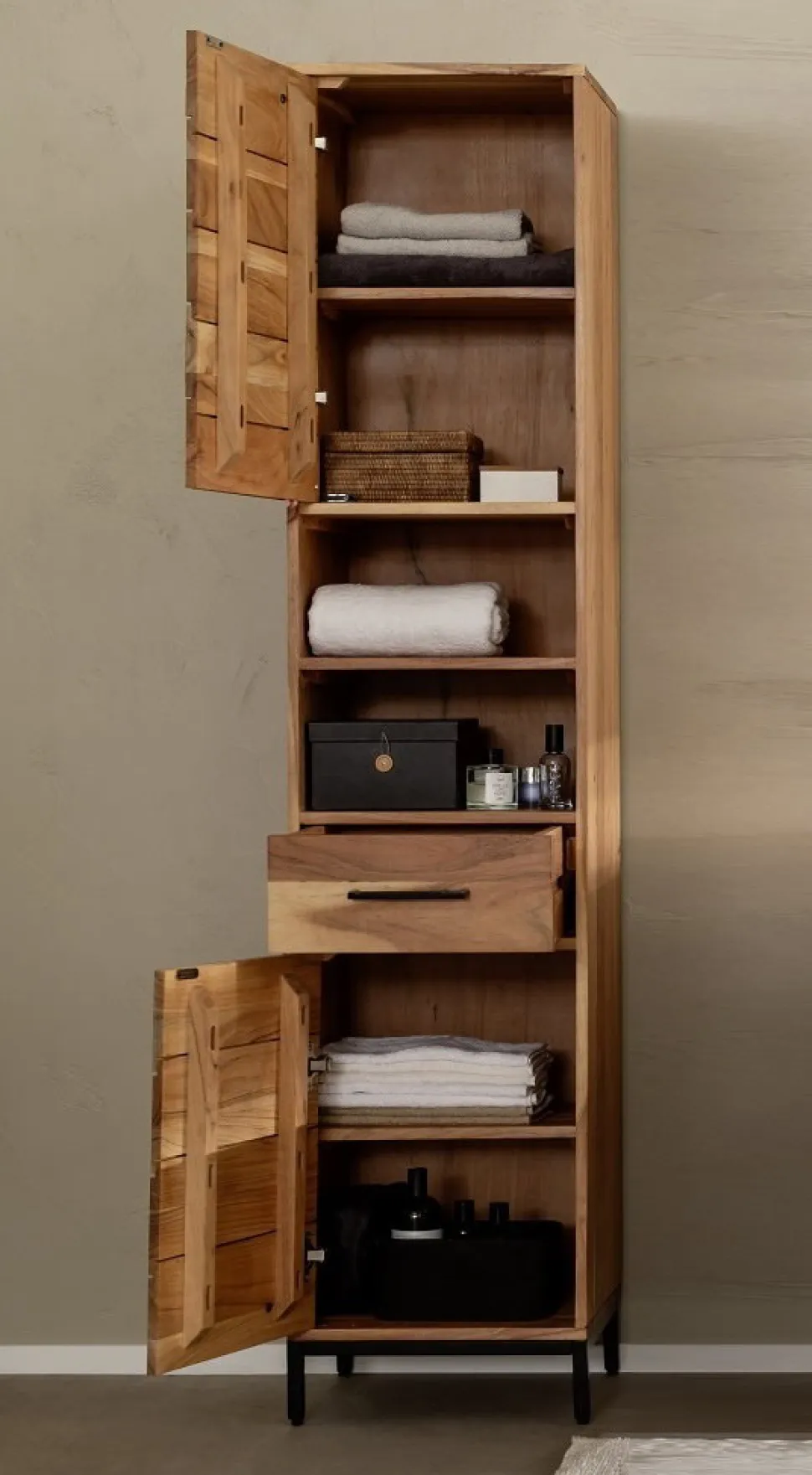 Badhochschrank 40x180cm 'Albany' Akazie massiv lackiert
