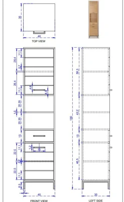 Badhochschrank 40x180cm 'Albany' Akazie massiv lackiert