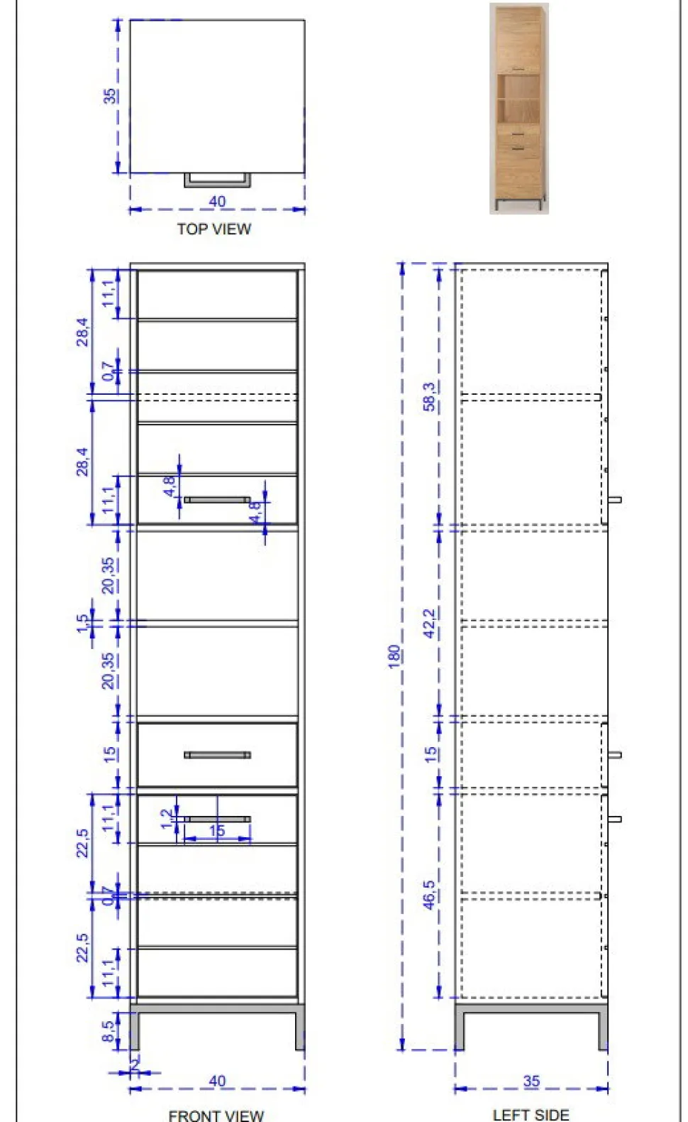 Badhochschrank 40x180cm 'Albany' Akazie massiv lackiert