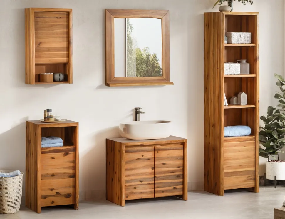 Badhochschrank 45x185cm 'Dakar' Akazie massiv lackiert