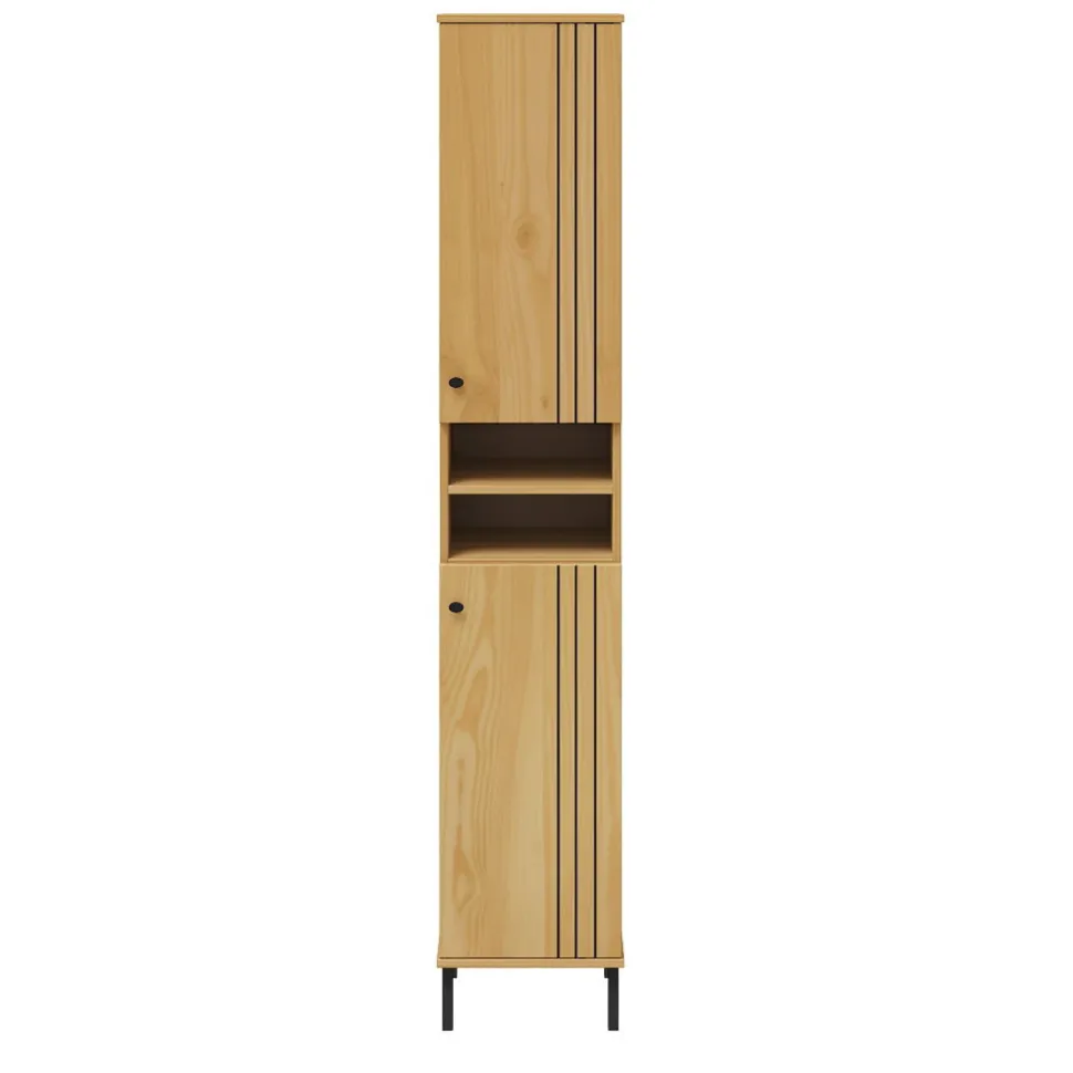 Badhochschrank 35x190cm 'Detroit' Kiefer massiv eichefarbig & schwarz