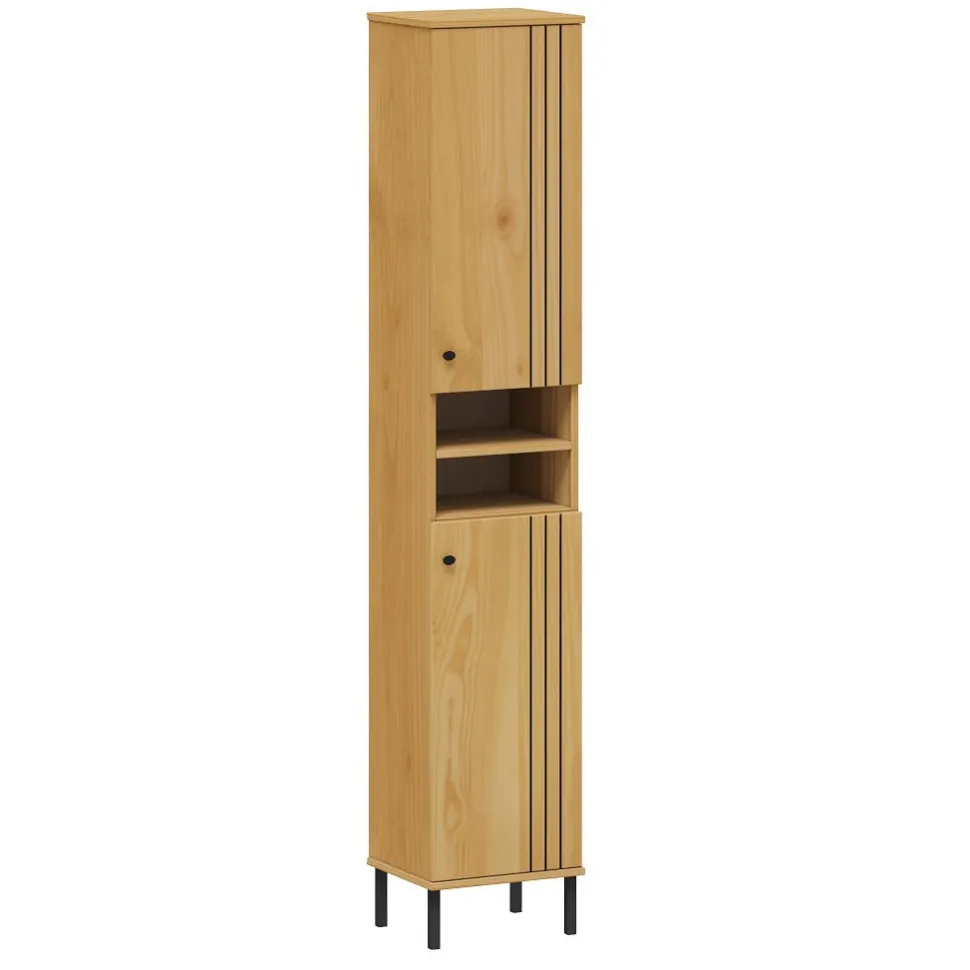 Badhochschrank 35x190cm 'Detroit' Kiefer massiv eichefarbig & schwarz