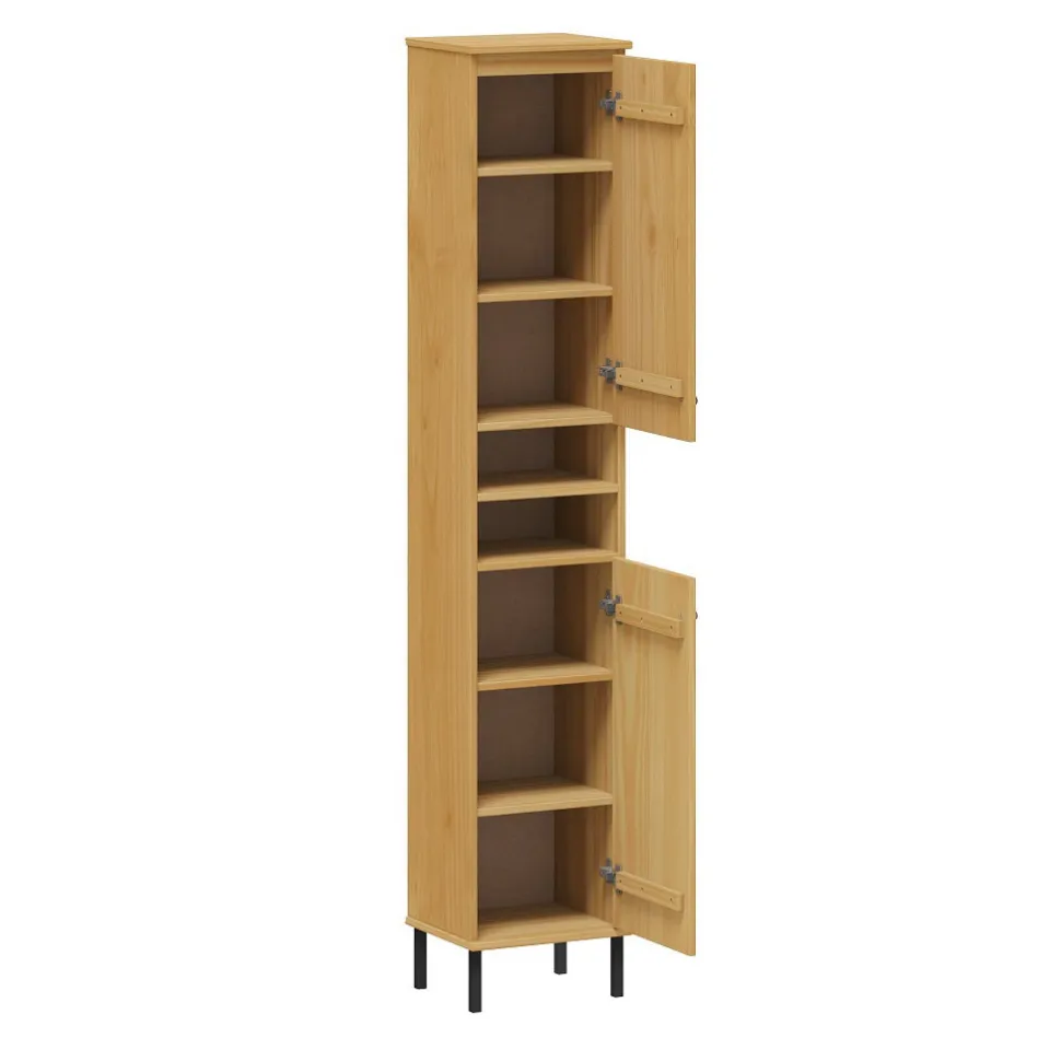 Badhochschrank 35x190cm 'Detroit' Kiefer massiv eichefarbig & schwarz