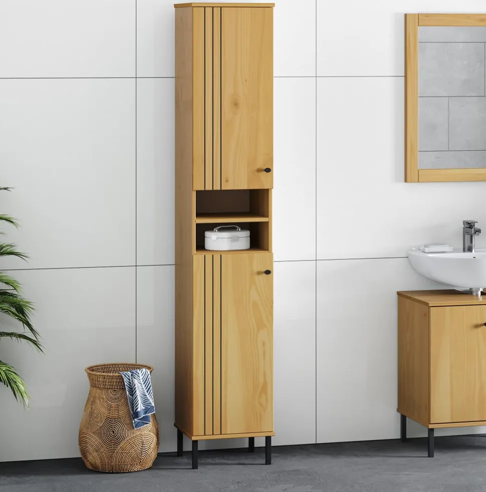Badhochschrank 35x190cm 'Detroit' Kiefer massiv eichefarbig & schwarz