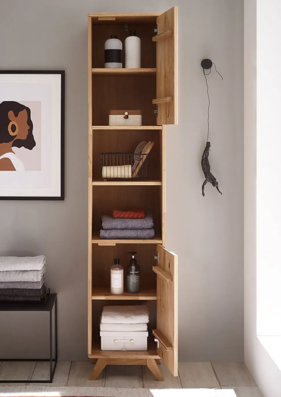 Badhochschrank 40x190cm 'Memphis' Wildeiche massiv geölt