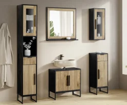 Badhochschrank 30x190cm 'Namibia' Eiche & Mango schwarz