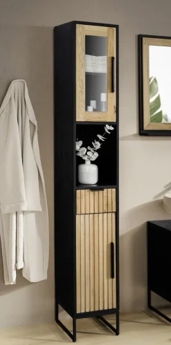 Badhochschrank 30x190cm 'Namibia' Eiche & Mango schwarz