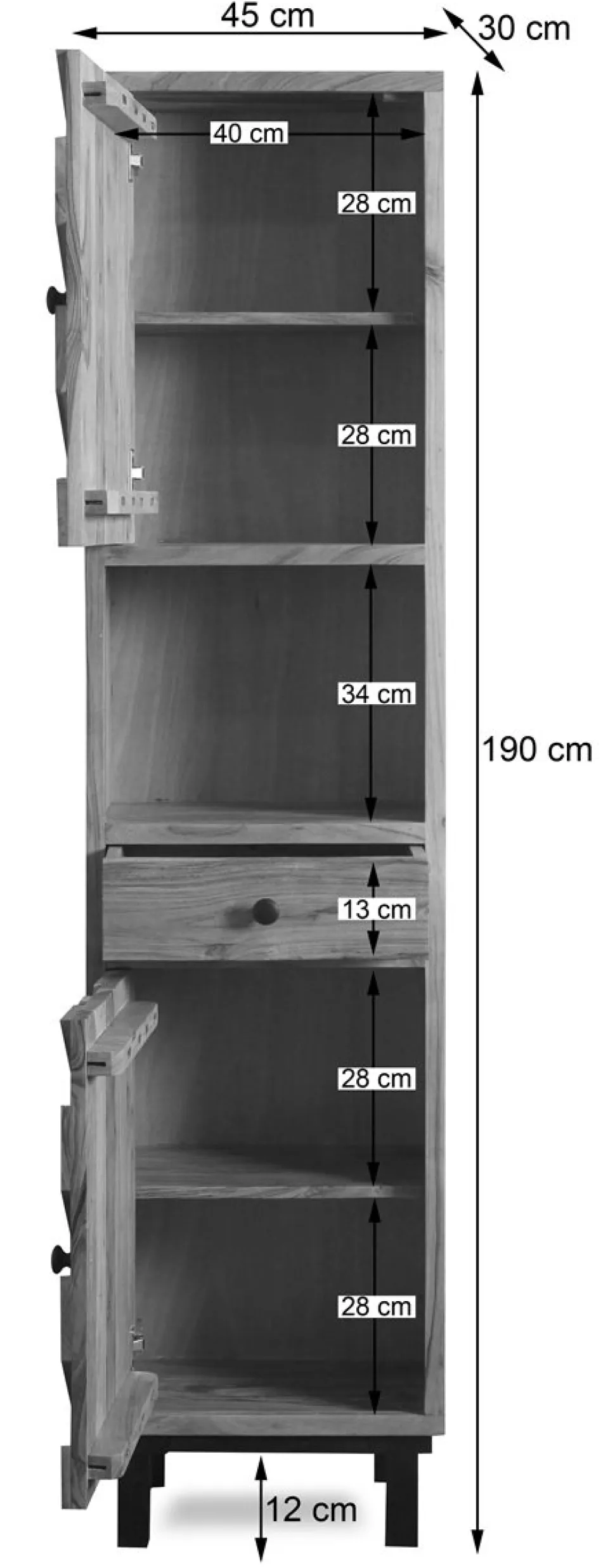 Badhochschrank 45x190cm 'Ontario' Akazie massiv