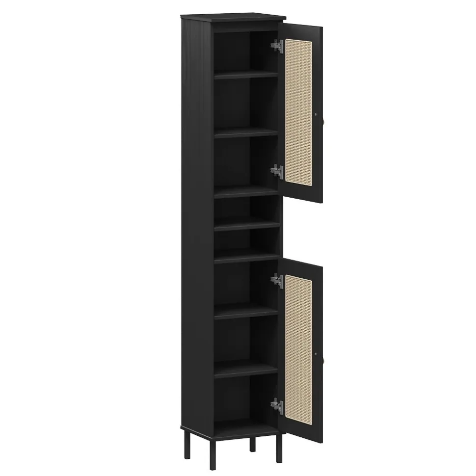 Badhochschrank 35x190cm 'Seattle' Kiefer massiv schwarz