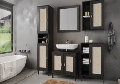 Badhochschrank 35x190cm 'Seattle' Kiefer massiv schwarz