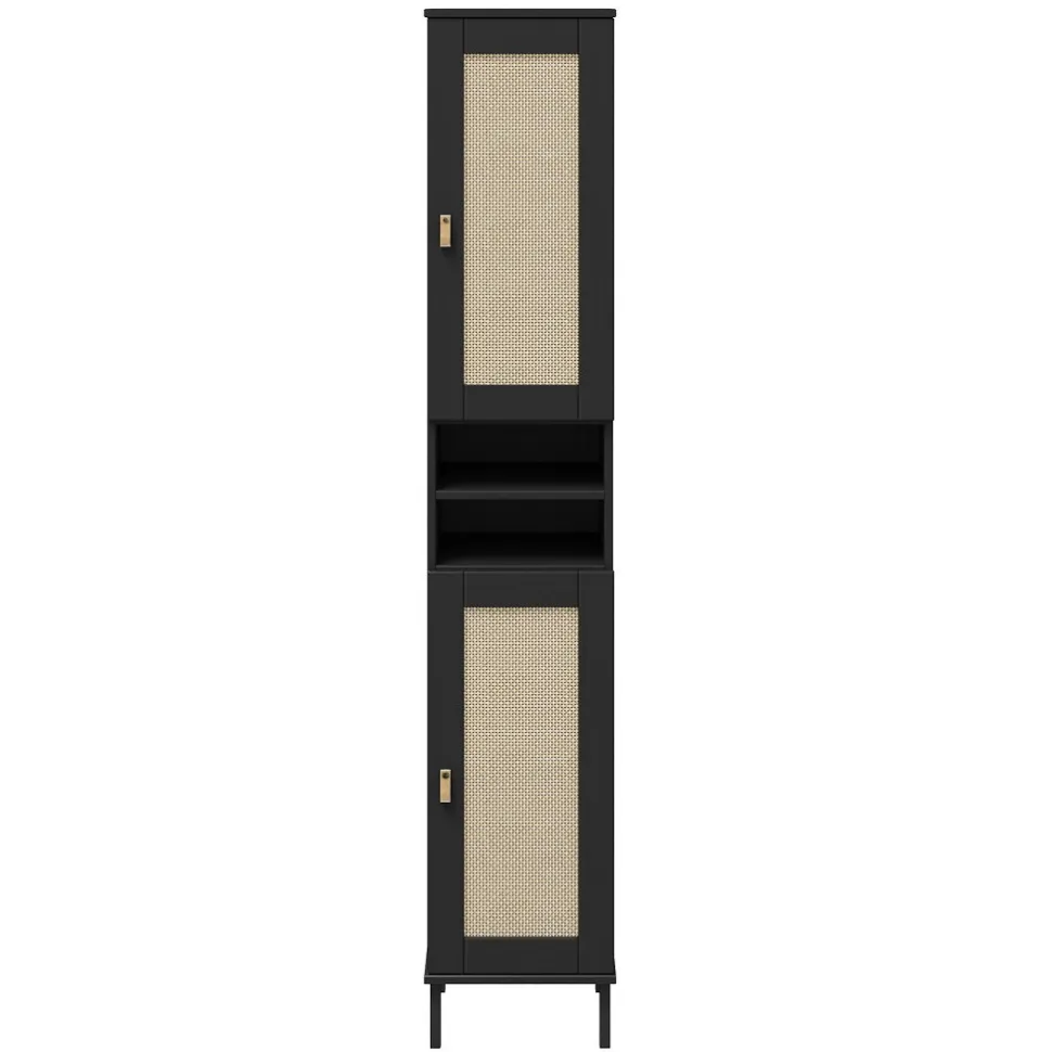 Badhochschrank 35x190cm 'Seattle' Kiefer massiv schwarz