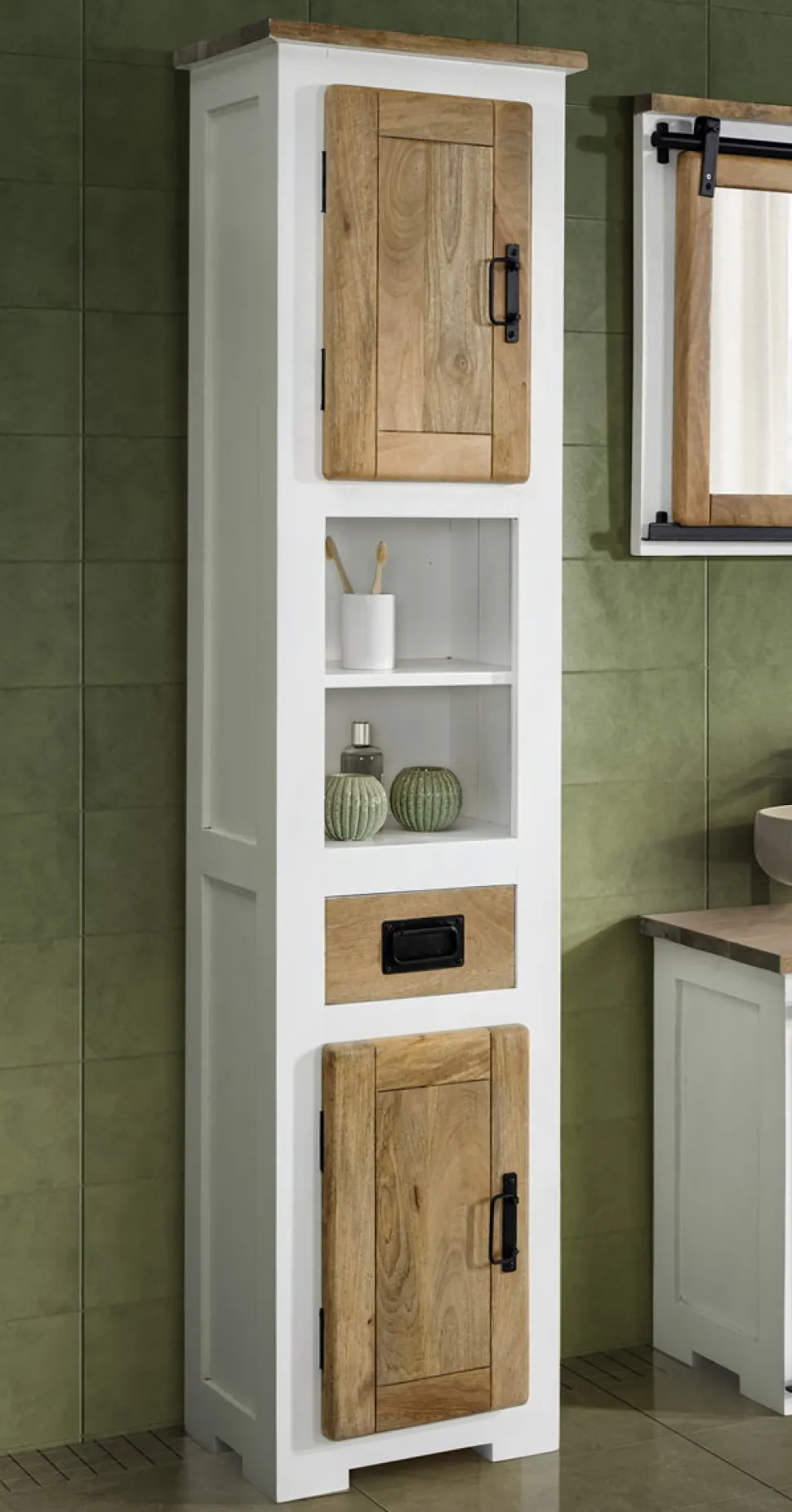 Badhochschrank 45x185cm 'Slyder' Mango weiß & natur