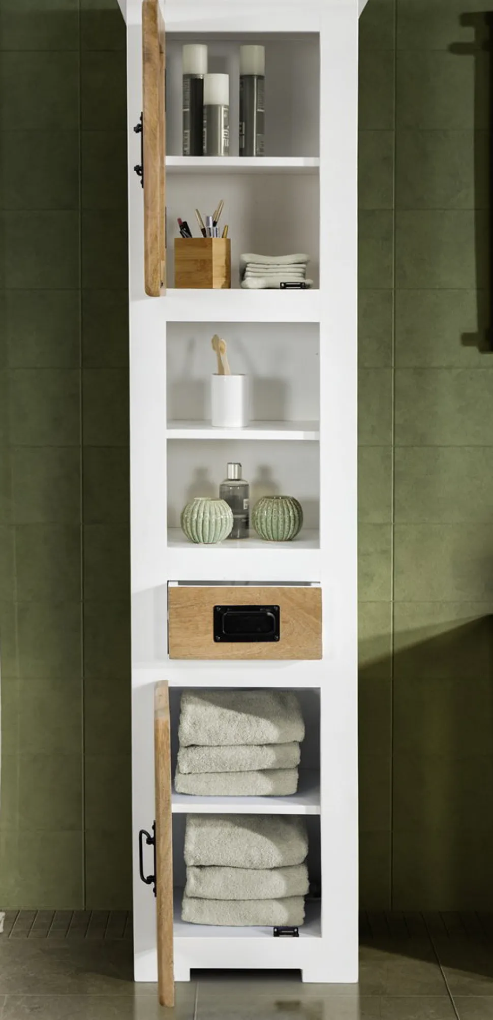 Badhochschrank 45x185cm 'Slyder' Mango weiß & natur