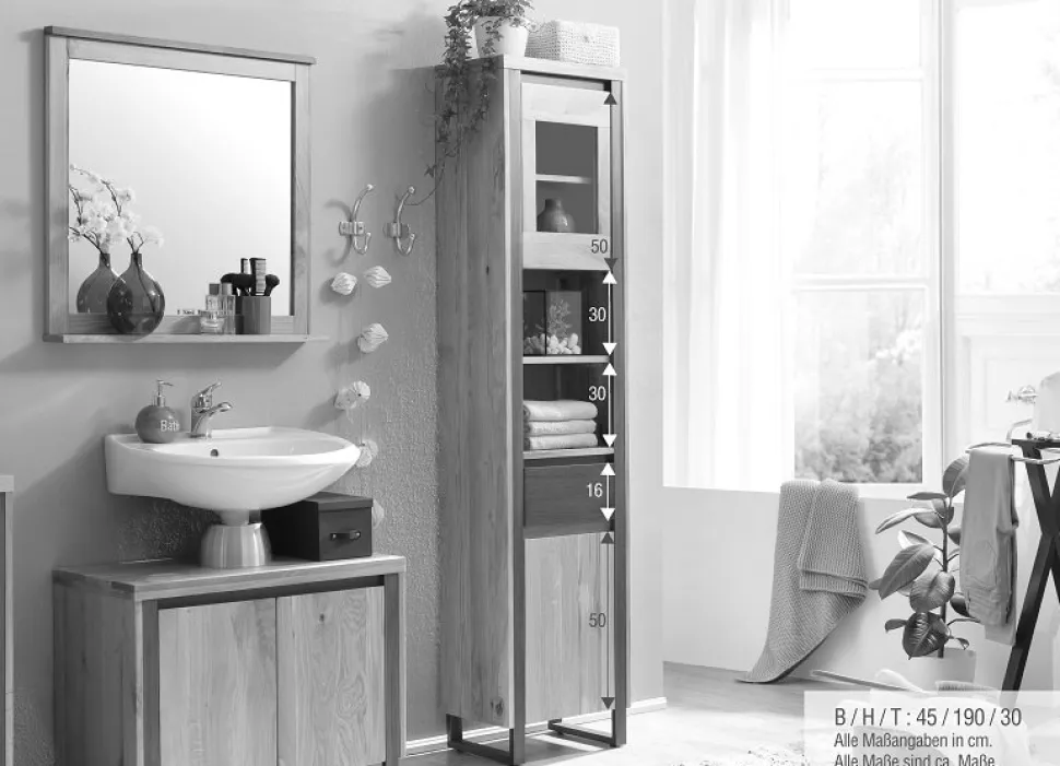 Badhochschrank 45x190cm 'Taipeh' Wildeiche & Metall gebürstet