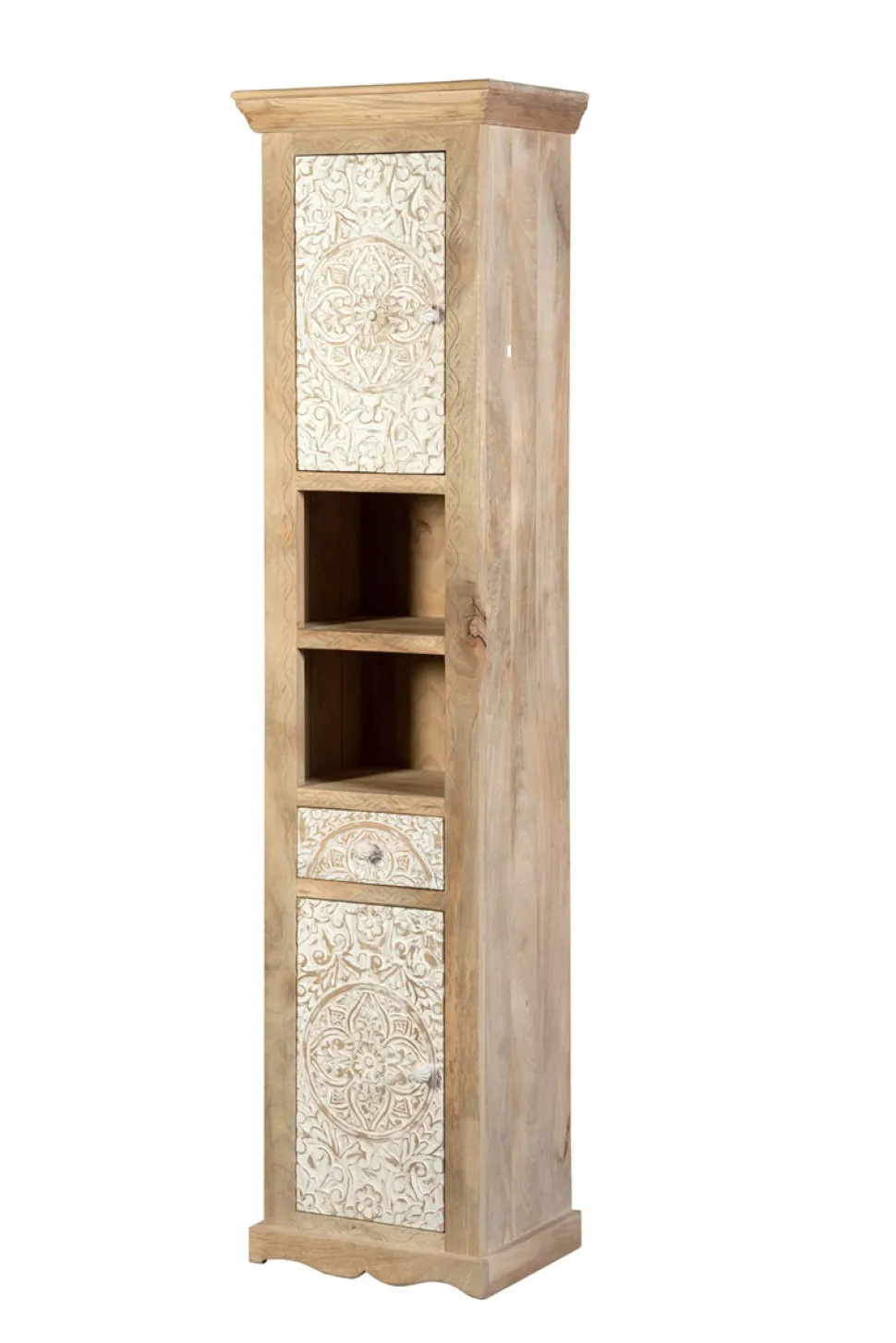 Badhochschrank 45x190cm 'Tibet' Mango natur & weiß antik