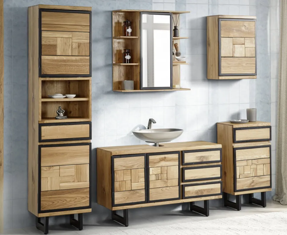 Badhochschrank 45x185cm 'Timbero' Eiche massiv hängend oder stehend