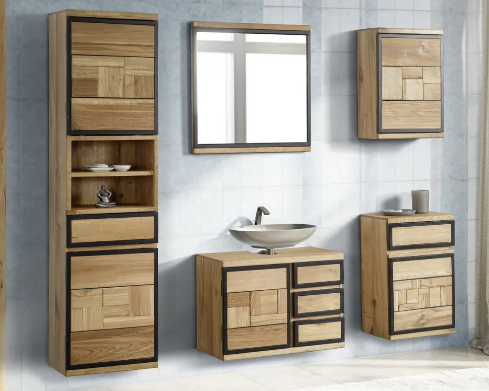 Badhochschrank 45x185cm 'Timbero' Eiche massiv hängend oder stehend