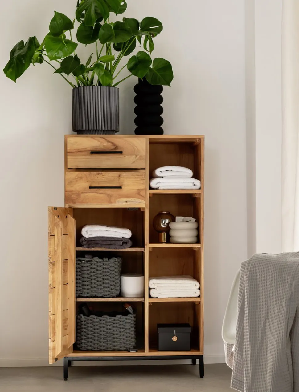 Badmidischrank 67x116cm 'Albany' Akazie massiv lackiert
