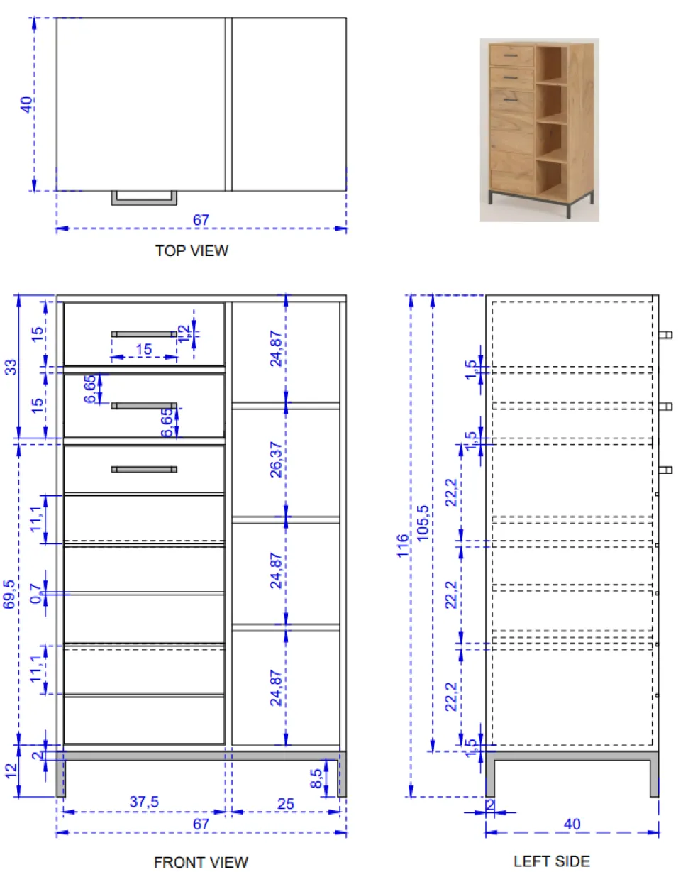 Badmidischrank 67x116cm 'Albany' Akazie massiv lackiert