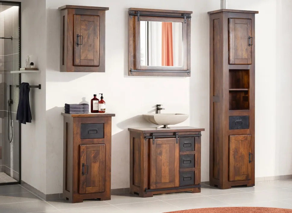 Badmidischrank 68x137cm 'Bayamo' Mango & Eisen