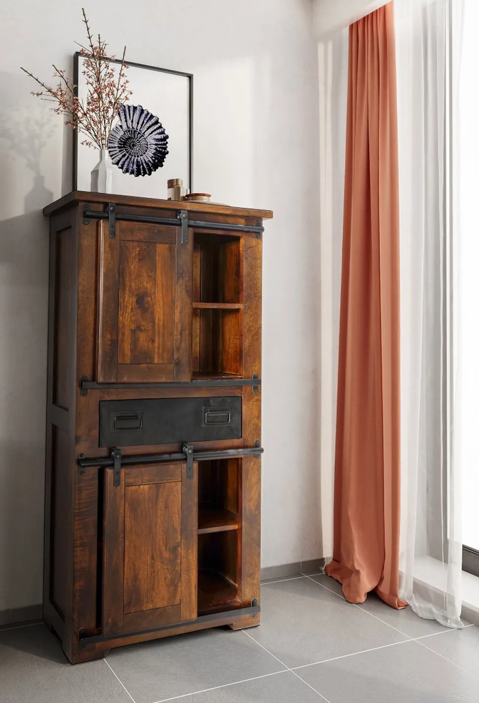 Badmidischrank 68x137cm 'Bayamo' Mango & Eisen