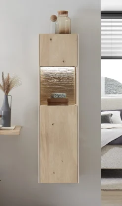 Badmidischrank 39x134cm inkl.Beleuchtung 'Avallon' Wildeiche geölt & creme Rechts