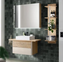 Badmidischrank 39x134cm inkl.Beleuchtung 'Avallon' Wildeiche geölt & creme Links