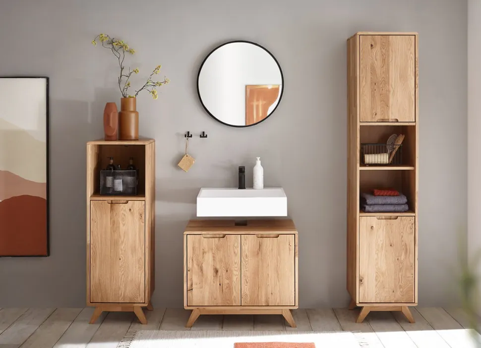 Badmidischrank 40x115cm 'Memphis' Wildeiche massiv geölt