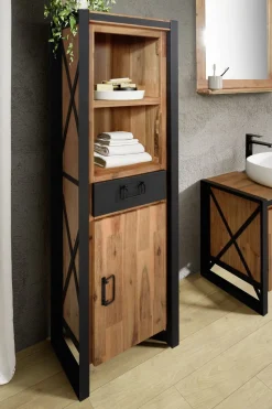 Badmidischrank 45x150cm 'Montreux' Akazie & Metall schwarz