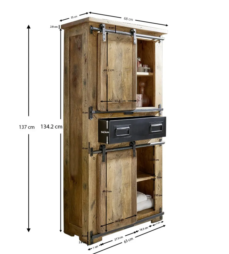 Badmidischrank 68x137cm 'Railroad' Mango & Eisen
