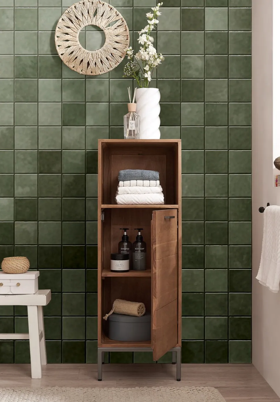 Badmidischrank 40x115cm "Winston" Akazie massiv sägerau offen