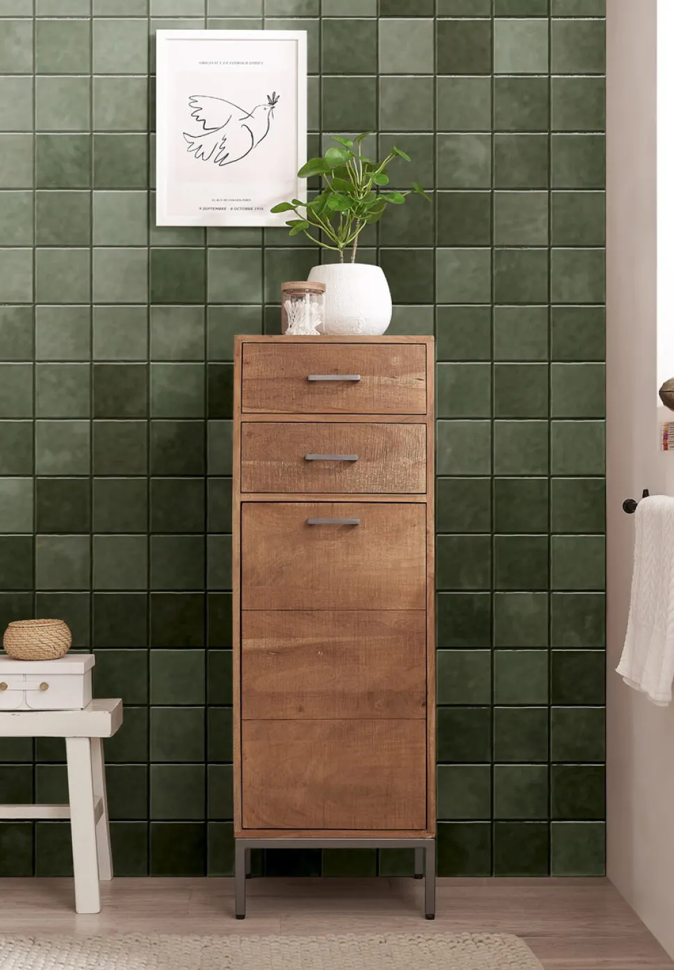 Badmidischrank 40x115cm "Winston" Akazie massiv sägerau 2SK