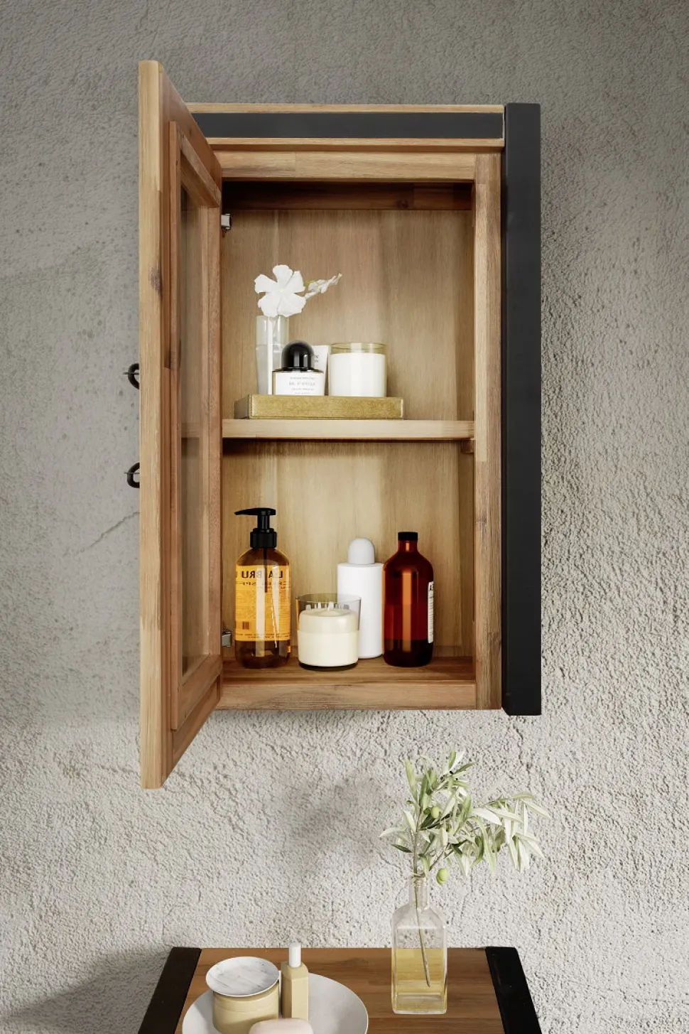 Badoberschrank 45x70cm 'Montreux' Akazie & Metall schwarz