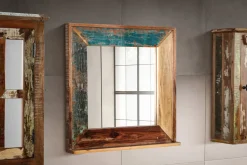 Badspiegel 70x70cm 'Hawkins' recyceltes Altholz mehrfarbig lackiert