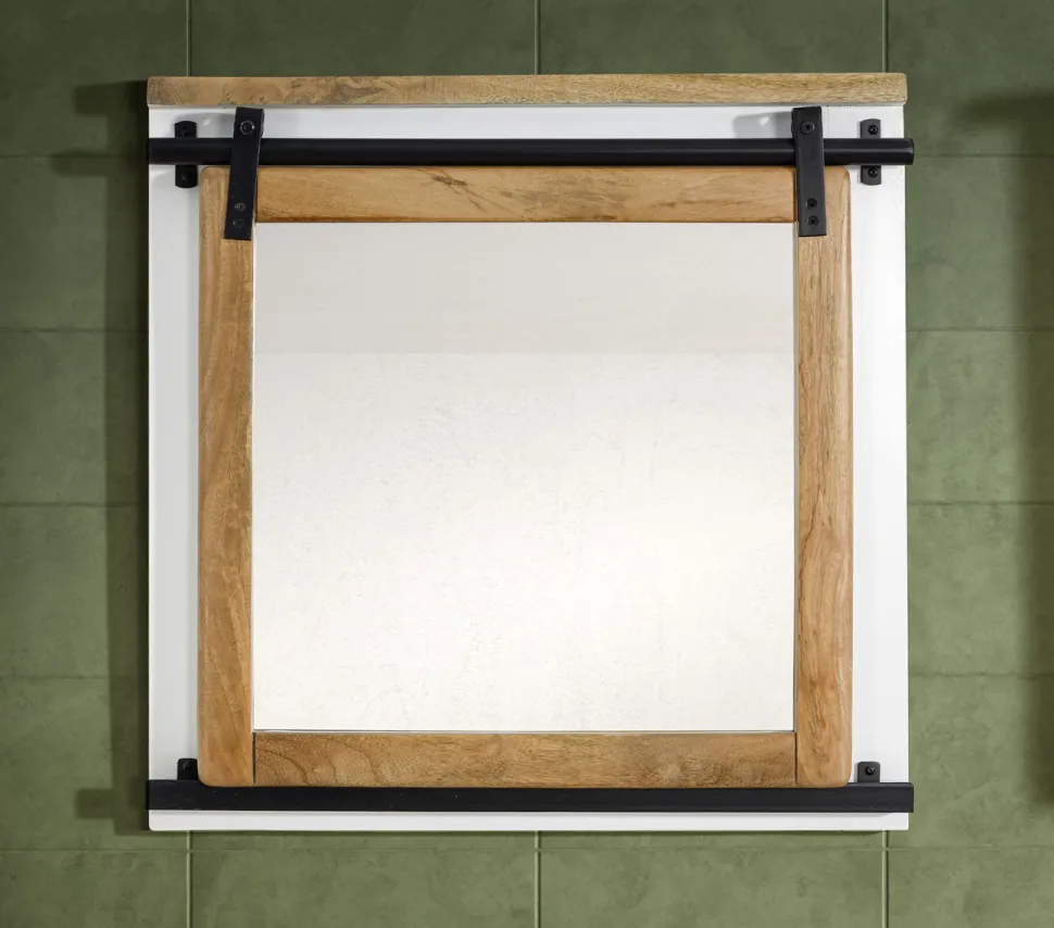 Badspiegel 68x68cm 'Slyder' Mango weiß & natur