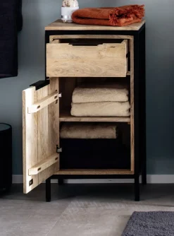 Badunterschrank 43x80cm 'Brooklyn' Mango & Metall schwarz