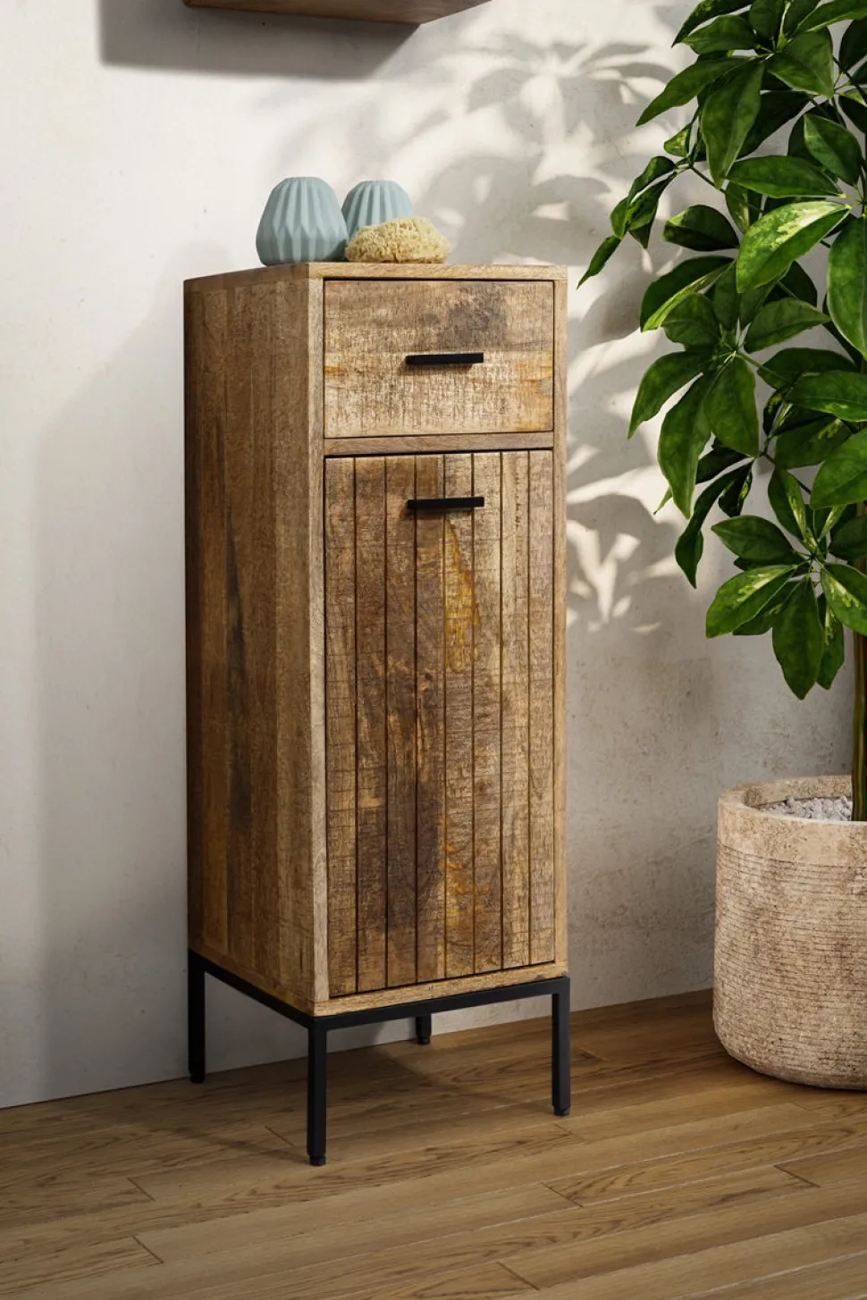 Badunterschrank 30x90cm 'Life' Mango & Metall schwarz