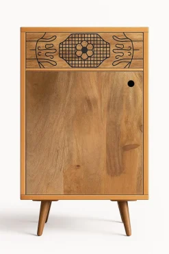 Badunterschrank 40x77cm 'Lyn' Mangoholz mit schwarzen Ornamenten