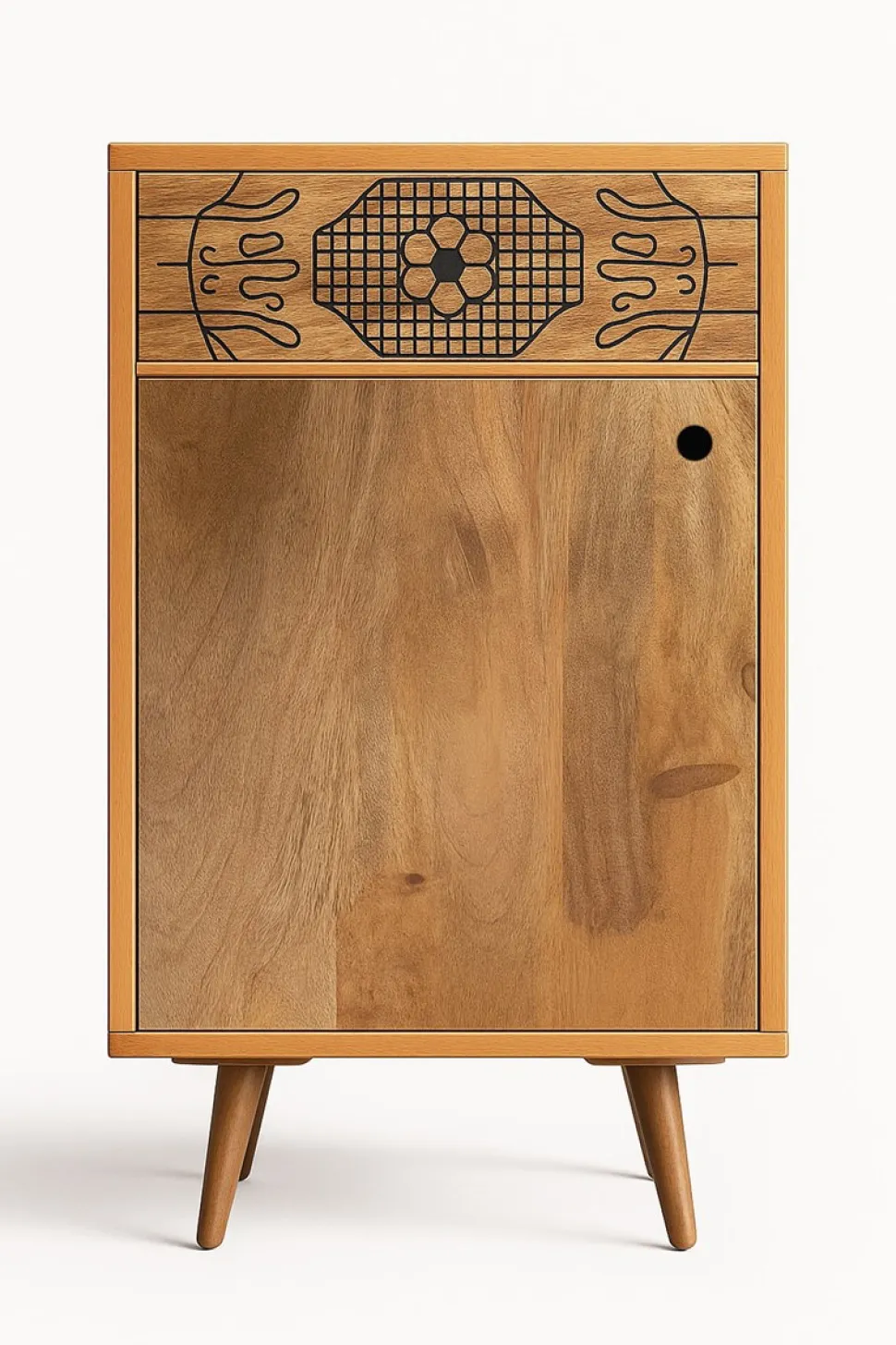 Badunterschrank 40x77cm 'Lyn' Mangoholz mit schwarzen Ornamenten