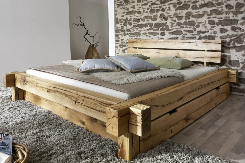 Balkenbett "Daniel" mit Schubkasten 160x200cm BE-0405