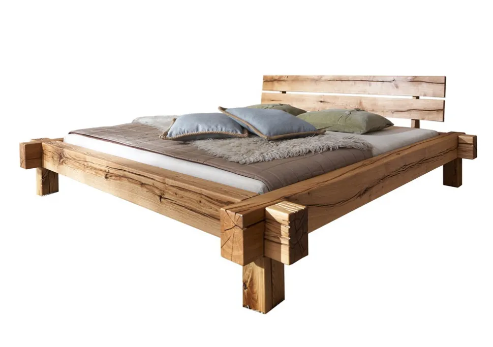 Balkenbett 'Daniel' 200x200cm Wildeiche massiv BE-0405