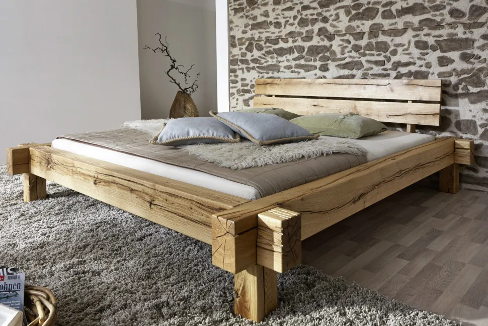Balkenbett 'Daniel' 200x200cm Wildeiche massiv BE-0405