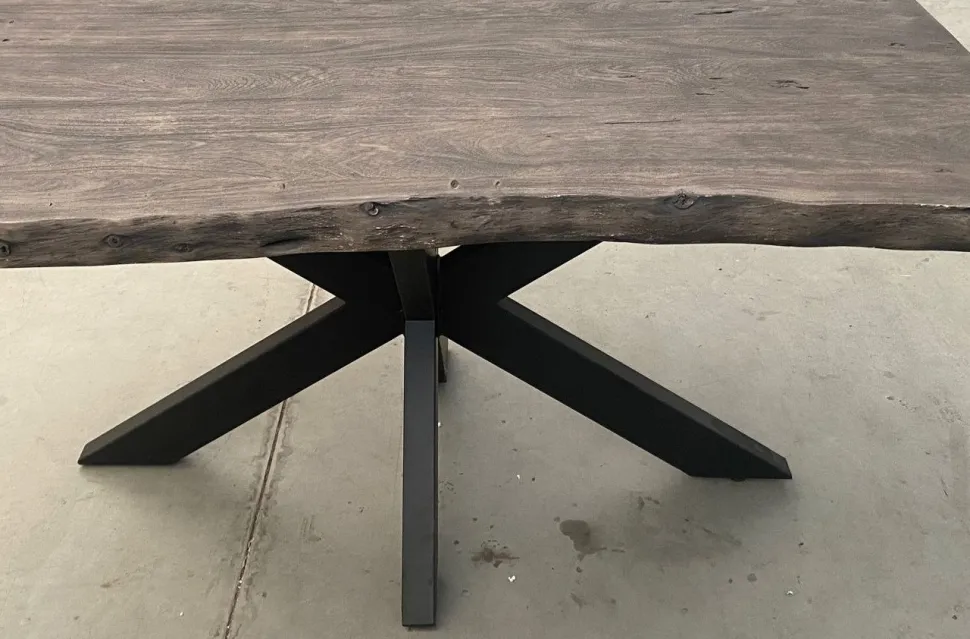 Baumtisch "Pune" 180x90cm Akazie grau & Eisen schwarz
