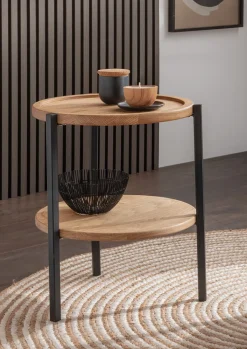 Beistelltisch 40cm 'Lissabon' Wildeiche Stahl schwarz 2 Platten