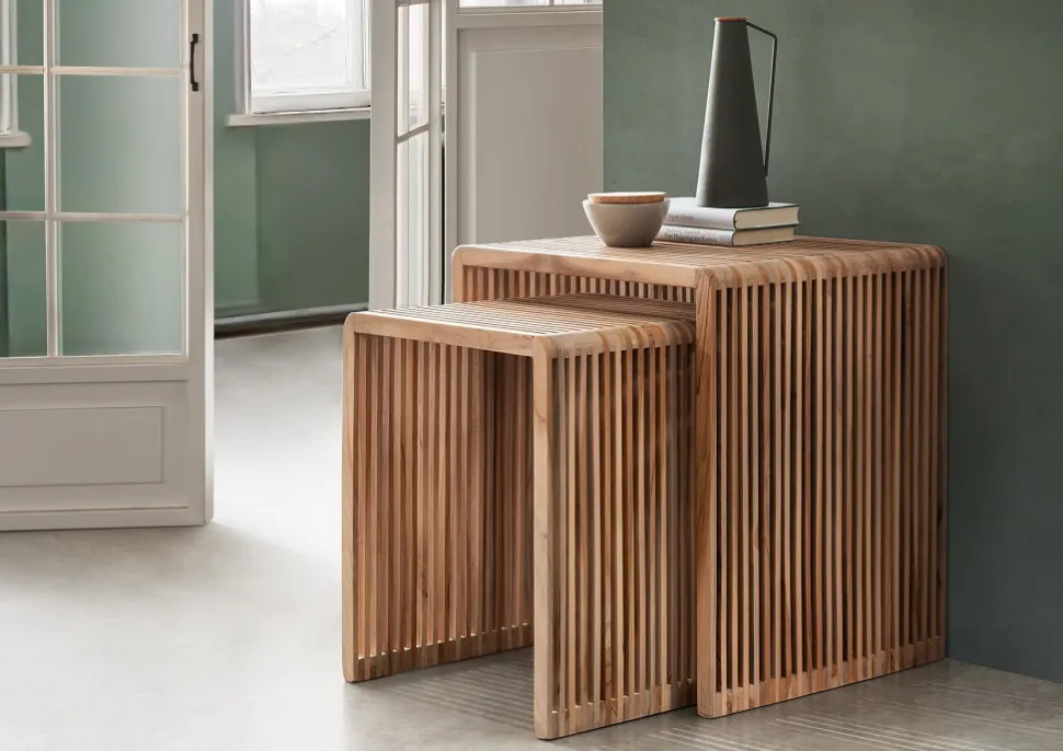 Beistelltisch 2er-Set "Woody" recyceltes Teakholz klein