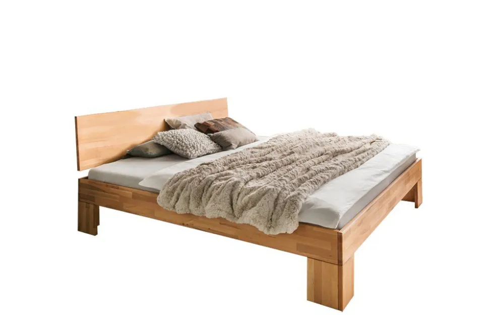 Bett 'Bozen' Kernbuche geölt VARIATIONEN möglich 200x200cm Kopfpolster 2er-Set braun 2 Schubkästen und vordere Blende